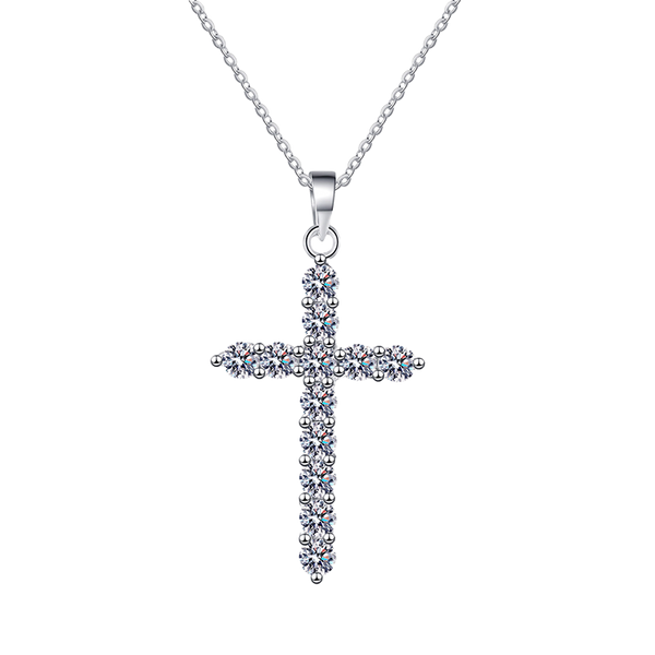 925 Silver 36 Points Moissanite Diamonds Cross Shape Pendant Necklace CS Accessory Partners