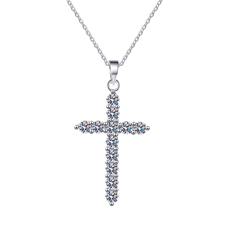 925 Silver 36 Points Moissanite Diamonds Cross Shape Pendant Necklace CS Accessory Partners