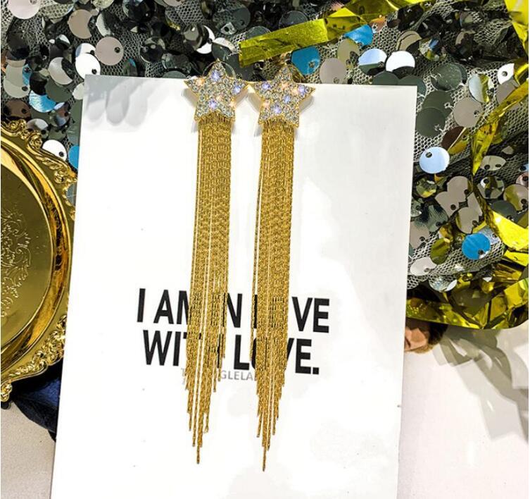 Rhinestone Star Tassel Earrings CS Accessory Partners