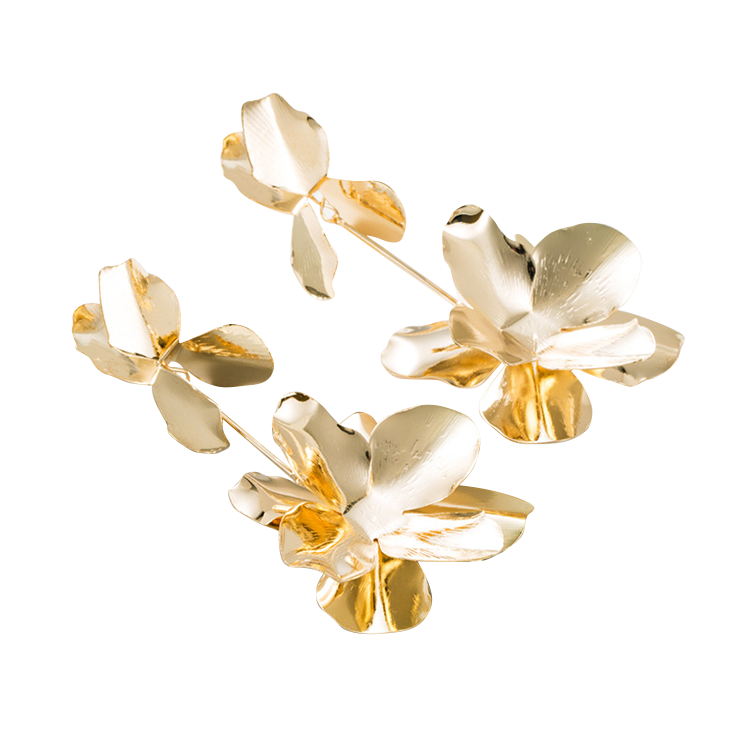 Gold Plated Flower Shape Dangle Earrings CS Accessory Partners