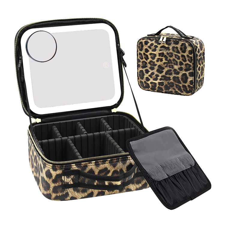 Cosmetic Travel Case With Magnify LED Mirror Browze