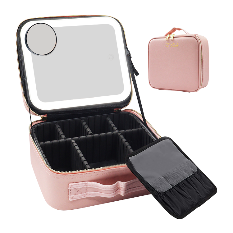 Cosmetic Travel Case With Magnify LED Mirror Browze