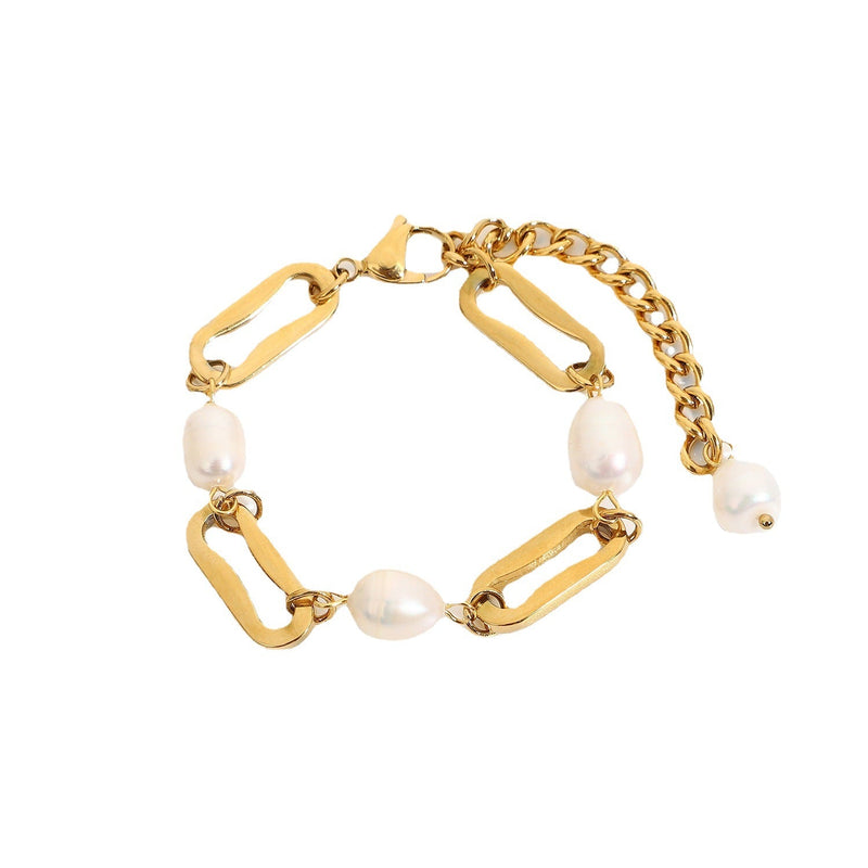 18k Gold Plated Chunky Chain Natural Freshwater Pearl Bracelet CS Accessory Partners