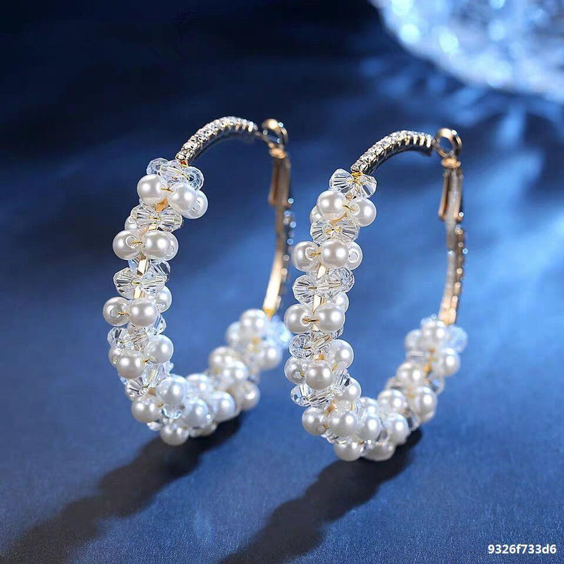 Sterling Silver Gold Plated Hoop Earring With Rhinestones and Faux Pearls CS Accessory Partners