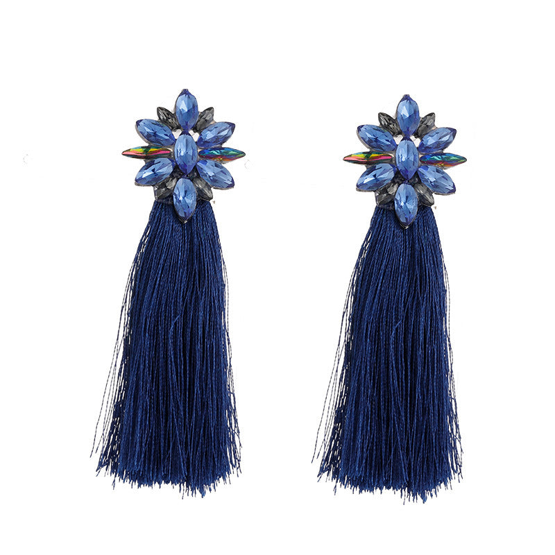 Flower Colored Rhinestone Tassel Earrings CS Accessory Partners