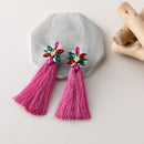 Flower Colored Rhinestone Tassel Earrings CS Accessory Partners