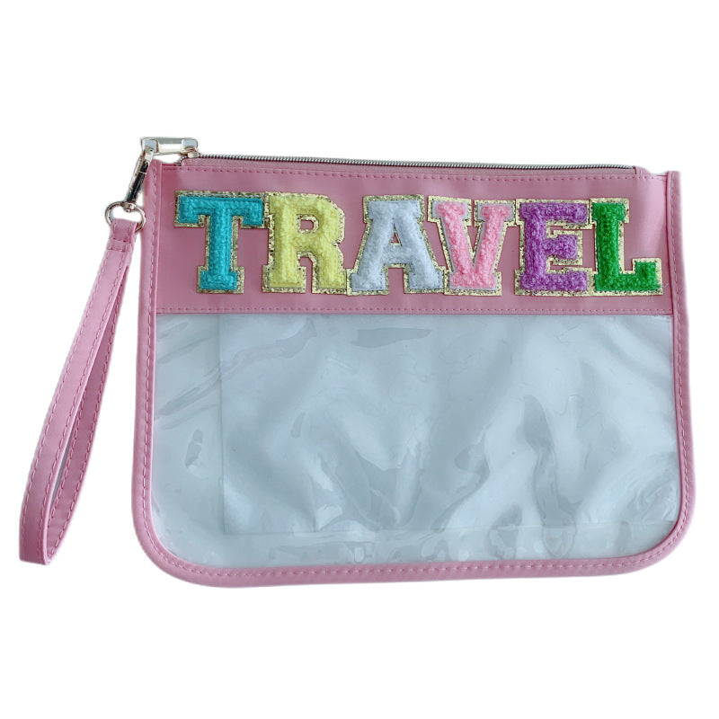 Clear Nylon Zipper Pouch With Chenille Letters CS Accessory Partners
